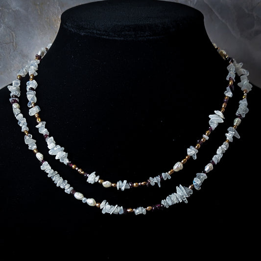 Rainbow Moonstone & Garnet Double Strand Necklace
