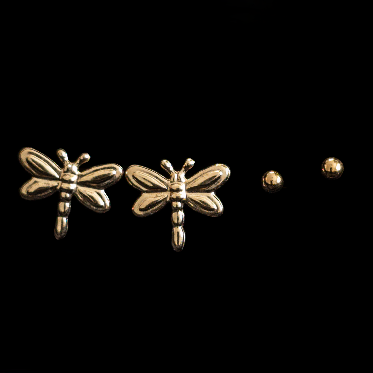 Dragonfly & Ball Stud Set - Gold-Filled