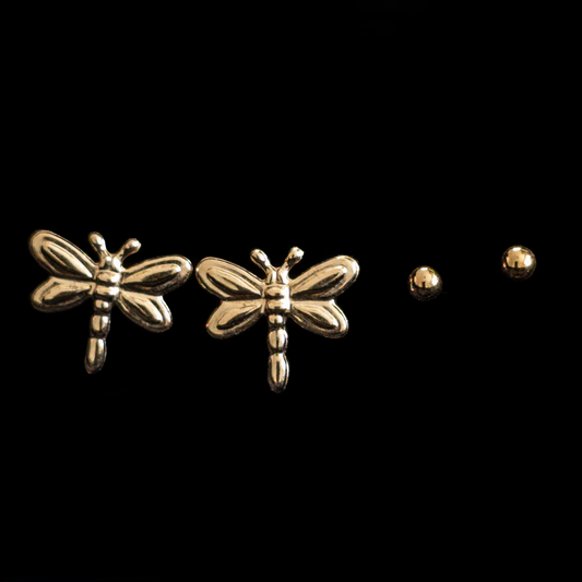 Dragonfly & Ball Stud Set - Gold-Filled